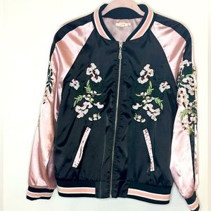 Embroidered Bomer Jacket Eisenhower Jacket.  Size Small Size 6.  Color Pink blk